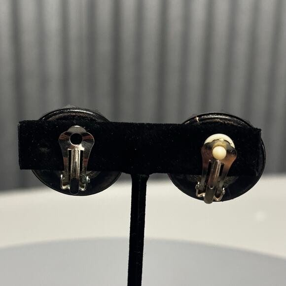 Vintage Black Fabric Clip On Earrings Women Round Beaded Statement Retro - Picture 4 of 9